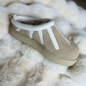 UGG Tan and White Slip-On Shoes